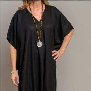 Elegant Black Kaftan/Maxi Linen Dress